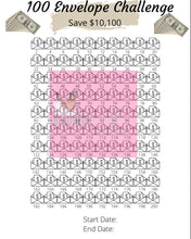 Load image into Gallery viewer, Printable Instant Download 100 Envelope Challenge $10,100