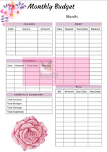 Load image into Gallery viewer, Flower Paycheck & Monthly Budget Planner Instant Printable Download