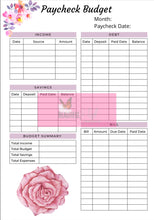Load image into Gallery viewer, Flower Paycheck & Monthly Budget Planner Instant Printable Download