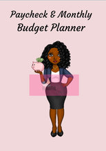 Load image into Gallery viewer, Black Woman Paycheck & Monthly Budget Planner Printable Instant Download