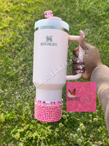 Pink Holographic Stanley Rhinestone Silicone Boot tumbler