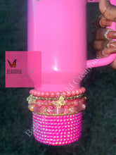 Load image into Gallery viewer, Pink Holographic Stanley Rhinestone Silicone Boot tumbler
