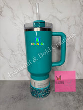 Load image into Gallery viewer, Teal Gumdrop Green Stanley Rhinestone Silicone Boot tumbler

