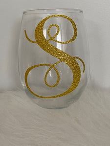 Monogram Wine Glass (Gold Glitter)