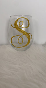 Monogram Wine Glass (Gold Glitter)