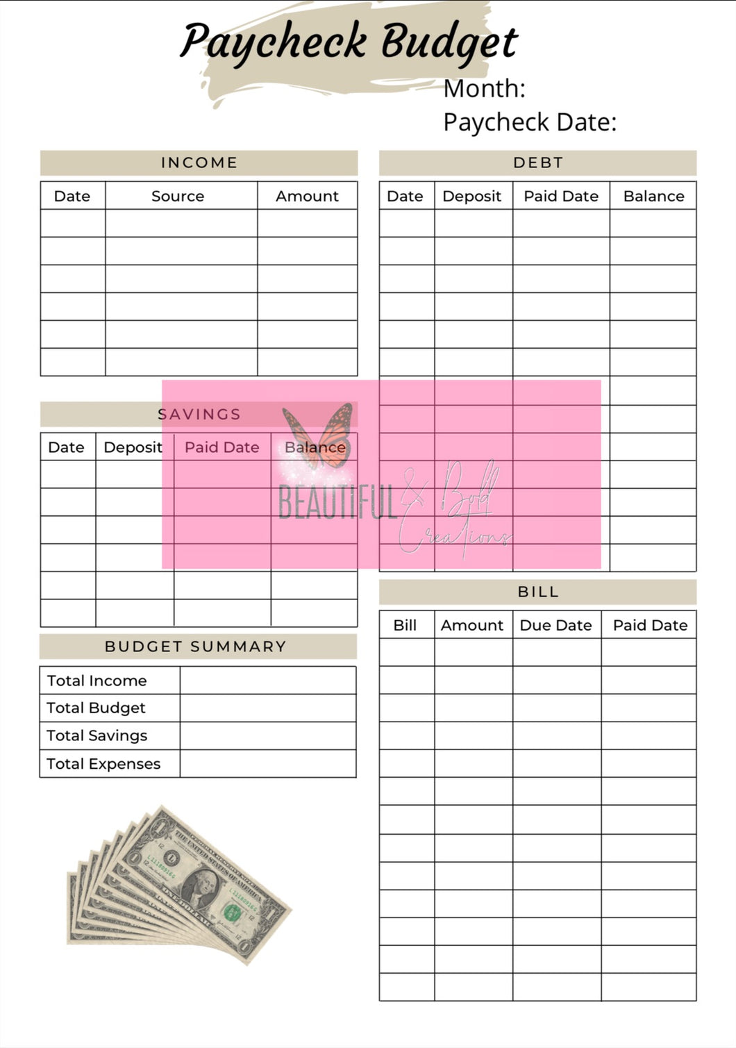 Monthly Budget Planner • The Printables