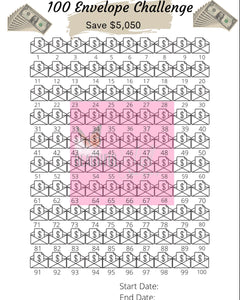 Printable Instant Download 100 Envelope Challenge $5,050