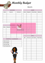 Load image into Gallery viewer, Black Woman Paycheck &amp; Monthly Budget Planner Printable Instant Download
